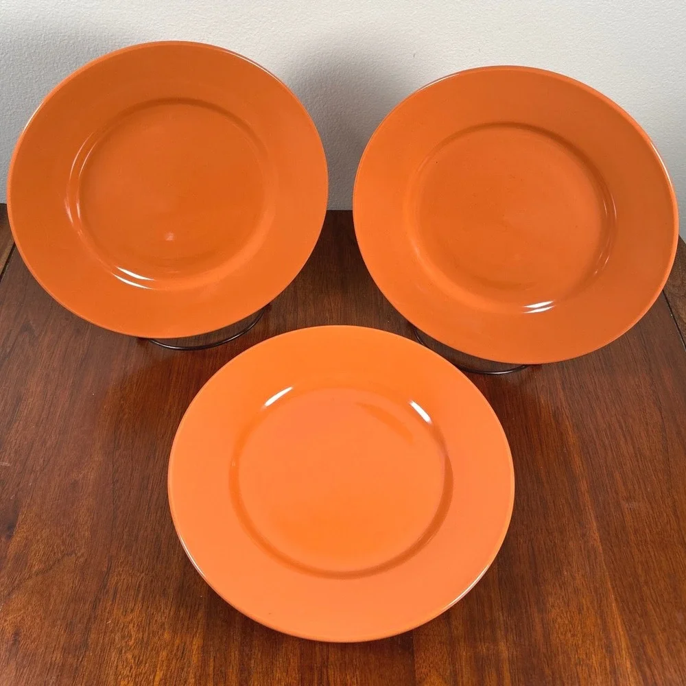 Studio 33 Orange Salad Dessert Plates Solid Terra-Cotta Glossy MCM Set of 4 - 8